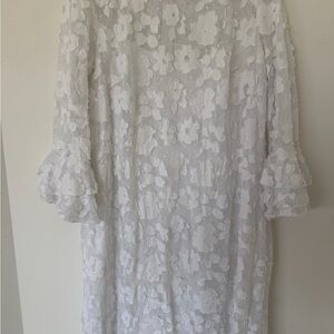 Jessica Howard White Floral Lace Midi Dress with Ruffled Bell Sleeves size 14 W
